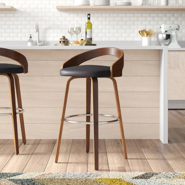 Swivel Yes Upholstered Faux Leather Bar Stool with Solid Wood Frame