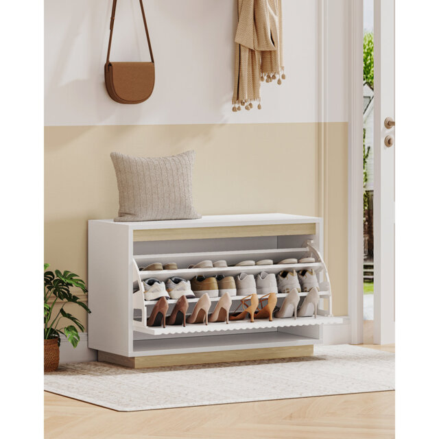 Shoe Storage Bench, 3 Tier Shoe Rack Bench with Flip Drawer, Shoes Cabinet for 12 Pairs, Adjustable Shelves, Shoes Cabinet Storage for Hallway, Living