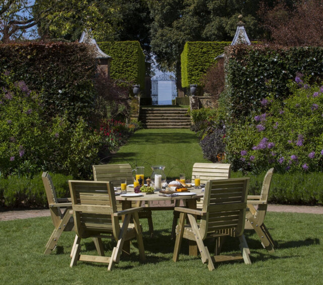 Pepe Garden Furniture Dining Sets 6 - Person Wood Patio Dining Set with Round Table