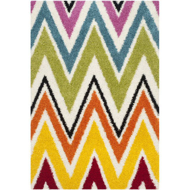 Powelton Looped/Hooked Blue/Yellow/Red Rug