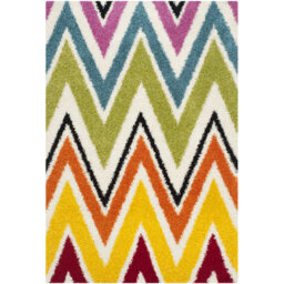 Powelton Looped/Hooked Blue/Yellow/Red Rug