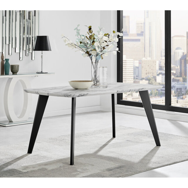 Corova Marble Effect Rectangle Dining Table - Modern Home