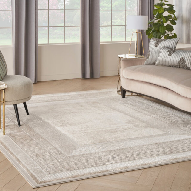 Modern Ivory Rug, 10Mm Thickness Bordered Rug, Plain Rug, Anti Shed Geometric Rug For Bedroom, Livingroom