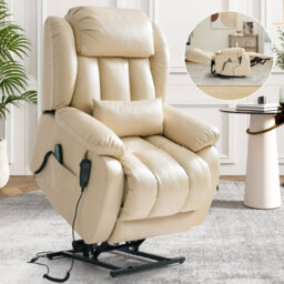 Dual Motor Leather Power Lift Recliner, Infinite Position Lay Flat, Heat & Massage for Adult&Elderly