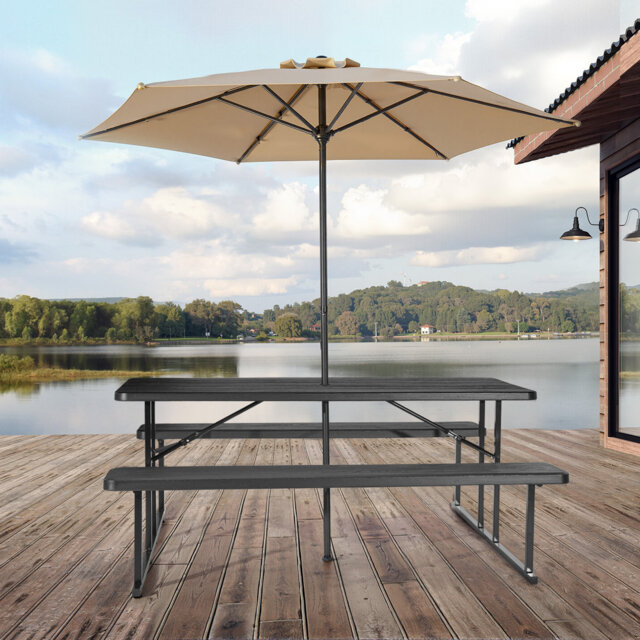 Rectangle Steel Outdoor with Umbrella Hole Picnic Table - 160 cm W 180 cm D