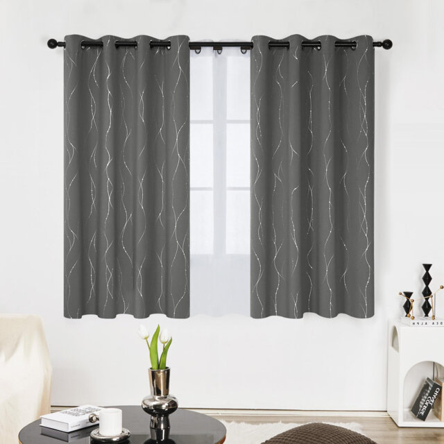 52 x 63 Inch 2 Panels Foil Printed Dot Line Blackout Curtains Thermal Insulated Energy Saving Room Darkening Curtains