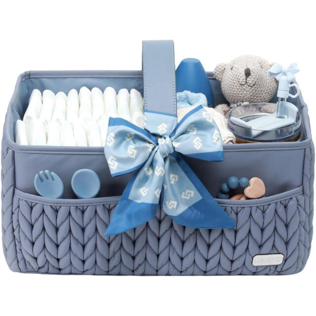 Nappy Organiser Storage Caddy, Portable Nursery Storage Basket For Newborn Essentials, Baby Shower Gifts Basket For Changing Table(Black)