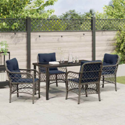 Garden Dining Set With Cushion Grey And Black Rattan Furniture Outdoor