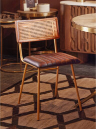 48cm H Tufted Leather Upholstered Side Chair in Black, Gold
