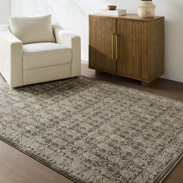 Arda-Vintage Grey Taupe Brown Traditional Boho Fringe Living Dining Bedroom Rug