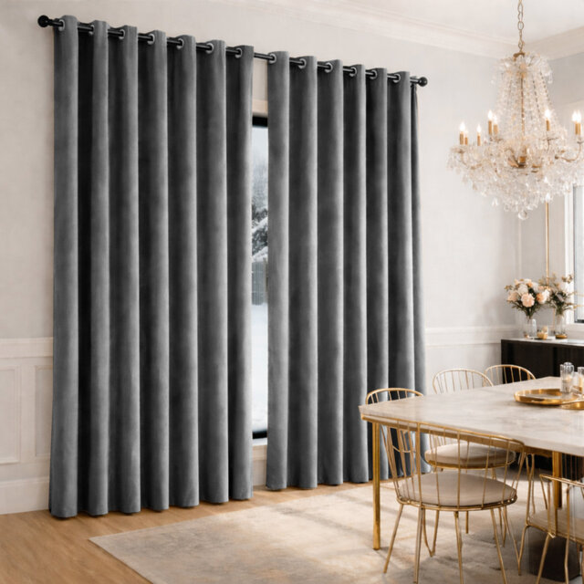Heavy Velvet Eyelet Ready Made Thermal Drapes & Curtains