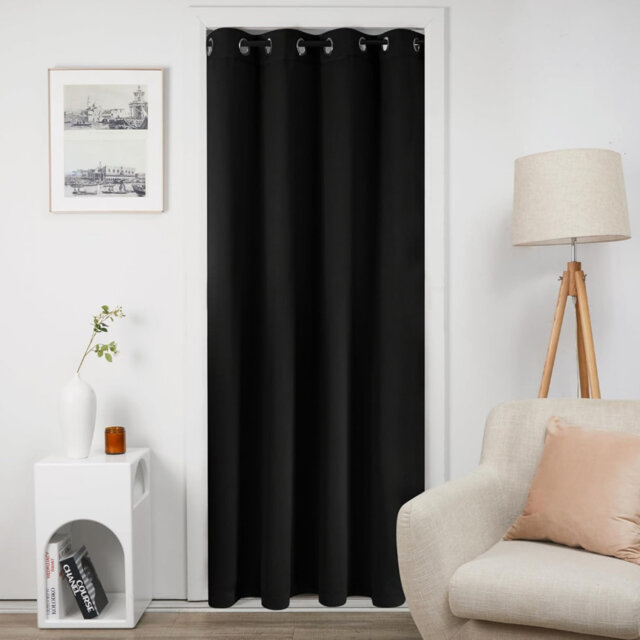 Thermal Door Curtains Window Panel with Thick Microfiber Lining, Draught Reduction Eyelet Blackout Curtain 52 x 108 Inch (W x H), Black, 1 Piece