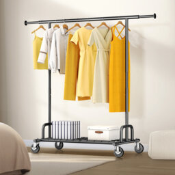 Heavy Duty Clothes Rail 238kg (525lbs) Capacity, Extendable Hanging Rack with Lockable Wheels & Shelves