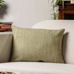 Faux Wool Linen Blend Herringbone Cushion in Green