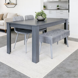 Dining Table and 2 Chairs And Bench Oak Effect Wood Table 1 Grey Velvet Chairs Dining Room