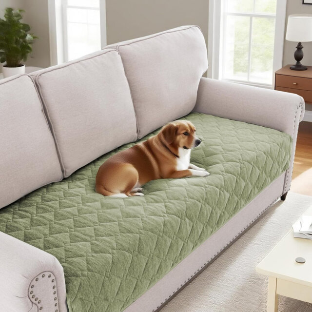 Soft Chenille Sofa Cover Pet Fuzzy Sofa Cover 3 Seater Anti Slip Sofa Slipcovers with Strap Couch Cover for Dogs Cats Kids (90 x 180cm, Tender Green)