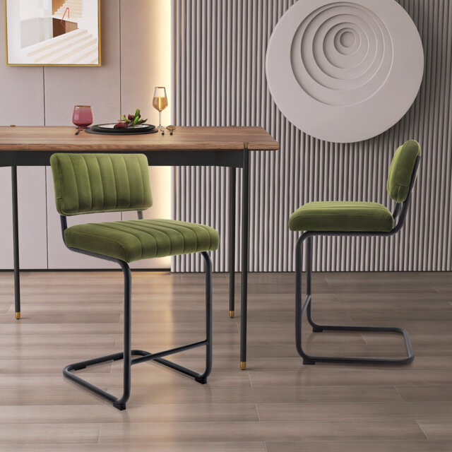 Ambrine 62.5cm H Counter Stool Features Velvet Thick Padded Seat and Black Steel Frame with Footrest