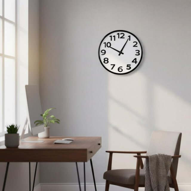 Large Wall Clock with 3D Numbers, for Living Room Kitchen Office Classroom Decor- Black & White,16 Inch
