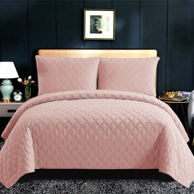 Polyester Solid Colour Bedspread with Pillow Shams Included