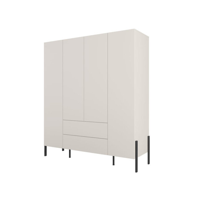 Bertillo Hinged Door Wardrobe 180cm - Cashmere Finish, Four Doors, Shelves, Rails & Drawers