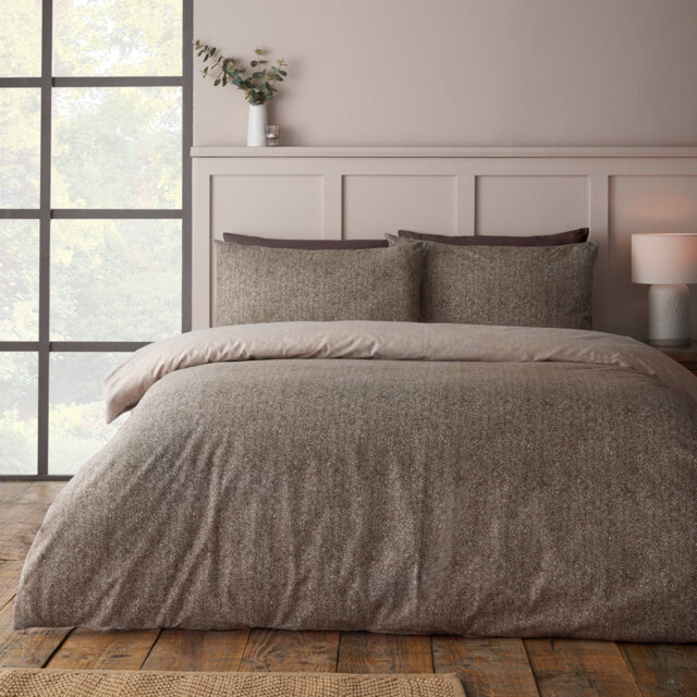 Brushed Herringbone Cotton Reversible Duvet Cover Set