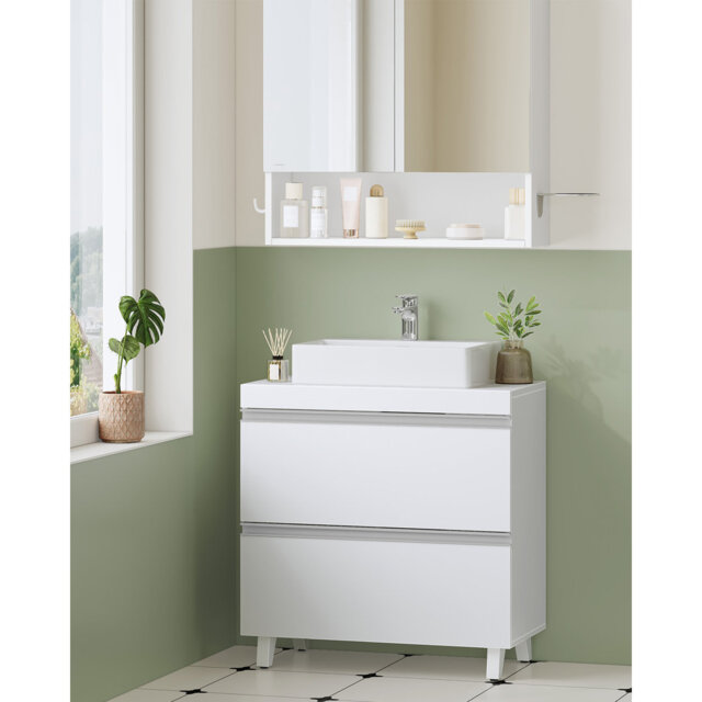 Under Sink Bathroom Cabinet, Under Sink Cabinet with 2 Drawers, Bathroom Sink Unit for Washbasins with Pedestal and Feet, Bathroom Vanity Unit, White