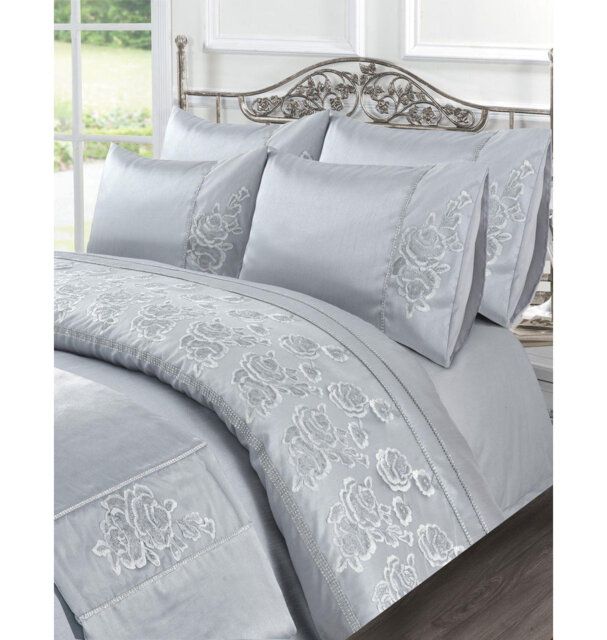 Amara Embroidered Duvet Cover Set With Pillowcases Bedding Set