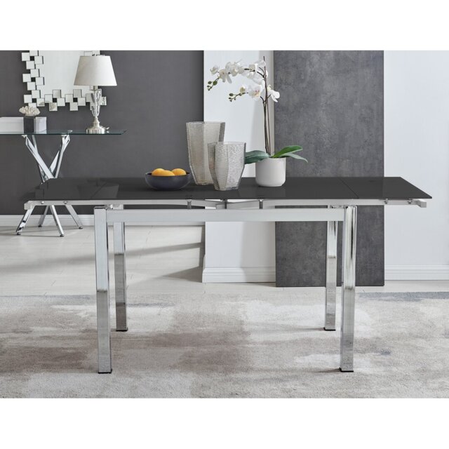 Tierra Modern Glass & Metal Extendable Dining Table Set & 4 Luxury Faux Leather Dining Chairs