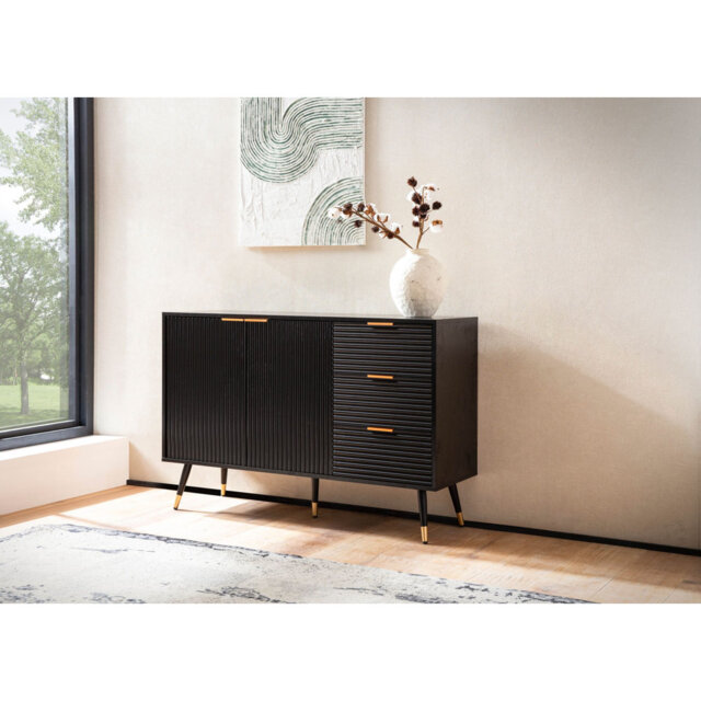 Sideboard 120cm Black Oak Decor Chest Of Drawers Sideboard Free-standing Cabinet