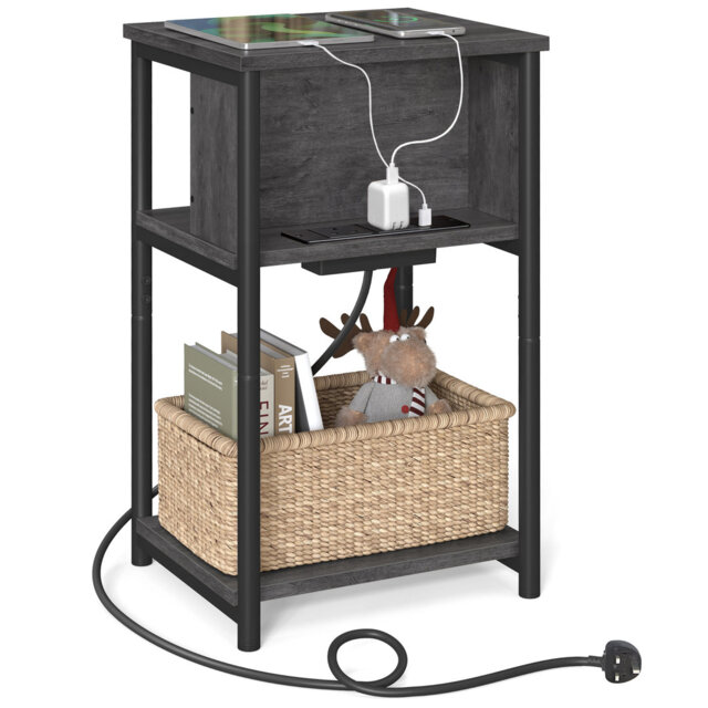 Alce Four Leg Rectangular Side Table with Built-In Outlets
