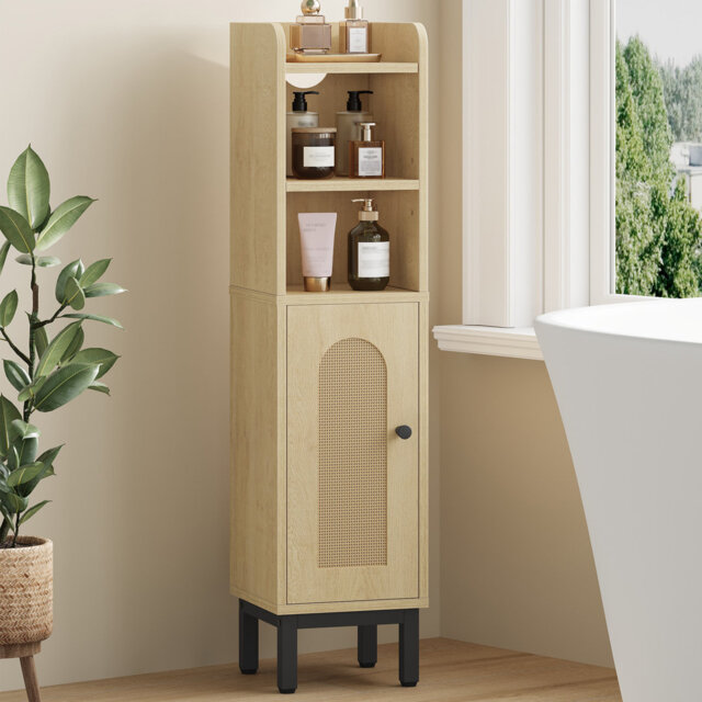 Bathroom Cabinet, Small Corner Floor Cabinet with Door and Shelves, Narrow Toilet Paper Cabinets, Bathroom Organizer with Adjustable Shelf, for Small