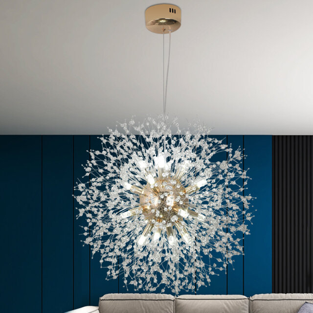 16-Light Golden Dandelion Chandeliers Modern Crystal Light Fixture,Firework Chandelier