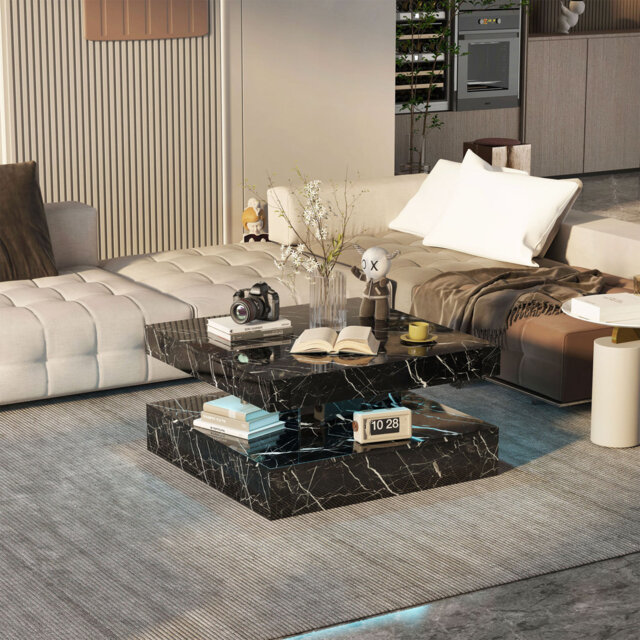 Charvez Square High Gloss LED Coffee Table with Open Storage