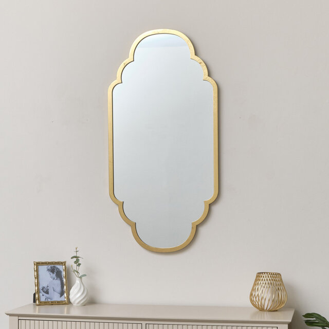 Gold Foiled Curved Scalloped Framed Wall Mirror 50Cm X 100Cm