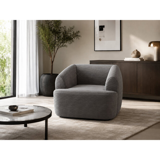 Soft Wide Ribbed Corduroy Barrel Armchair