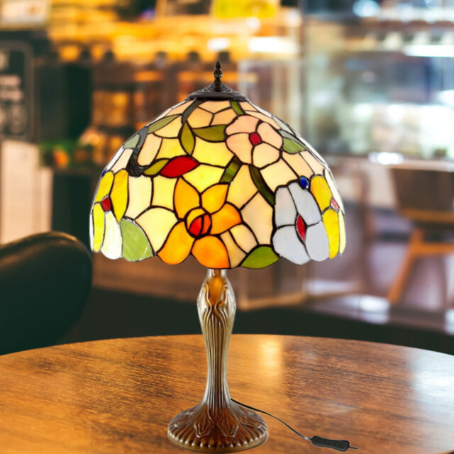 Mintz Spring Flower Stained Glass Tiffany Table Lamp -
