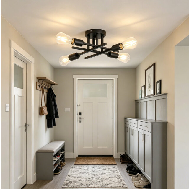 Ceiling Light, Vintage Light Fittings Ceilings, 4 Lights Sputnik Industrial Flush Ceiling Lights, Sputnik Chandelier with E27 Base, for Living Room Be