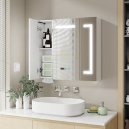 70x75mm LED Bathroom Mirror Cabinet with Charging and Light, Storage Cupboard with Tissue Slot