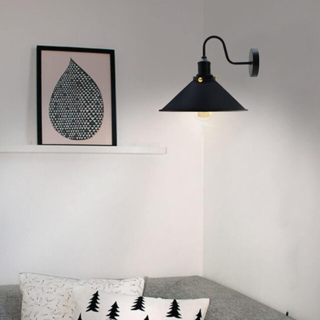 Vintage Black Swan Neck Wall Lamp â Industrial Metal Wall Sconce with Cone-Shaped Shade E27 Base for Bedroom, Living Room, Kitchen, Hallway, Cafe, B