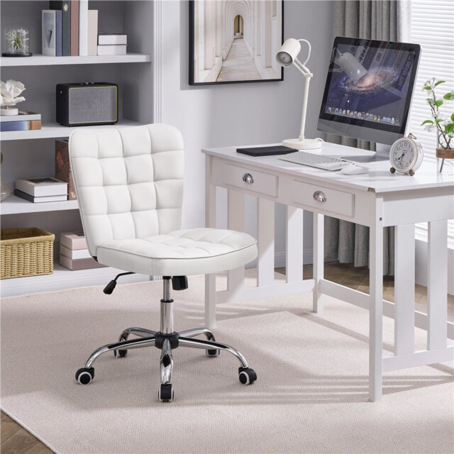 Modern Tufted Armless Leather Desk Chair
