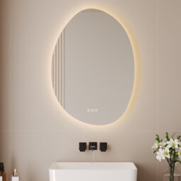 DeerValley 70x50cm Irregular LED Bathroom Mirror with Bluetooth Speaker, Wall Mirror 3 Colors Dimmable, Anti-Fog & Demister