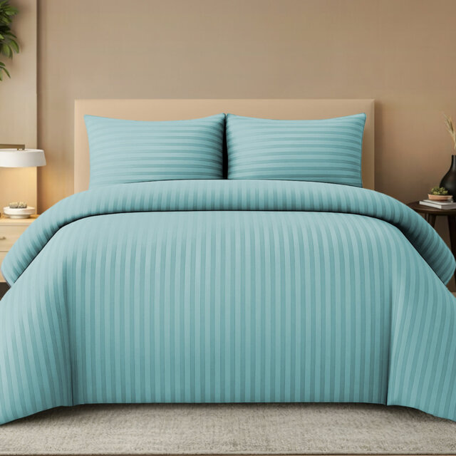 Embossed Stripe Microfibre Duvet Cover Set Hypoallergenic with Zipper Closure