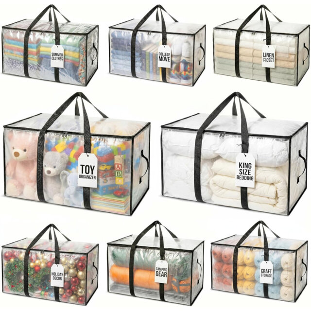 Oversized Storage Bags – Large Packing Bags With Backpack Straps, Zippers & Handles – Heavy-Duty Bags For College Dorm, Christmas Decorations, 8 Pack.