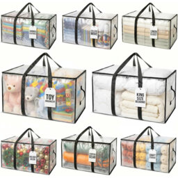 Oversized Storage Bags – Large Packing Bags With Backpack Straps, Zippers & Handles – Heavy-Duty Bags For College Dorm, Christmas Decorations, 8 Pack.