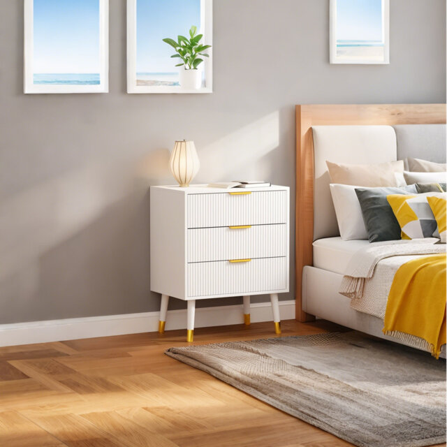 Modern 3 Drawer Dresser, Metal Handles, Storage Chest for Bedroom or Living Room