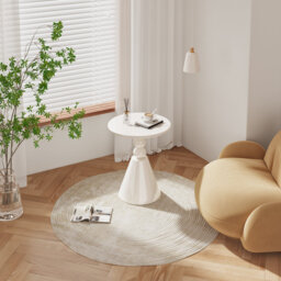 Cream Round Side Table 58cm Modern Sculptural Accent Table, Glossy Finish, Small Living Room Or Bedside Table 76.5cm H