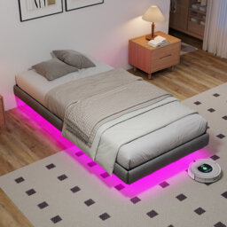 [90cm × 190cm] Floating Single Bed Frame with LED Lights & Underbed Storage, No Box Spring Required