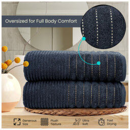 Premium Ribbed Cotton Bathroom Towel Collection, Soft & Plush, Fast Absorbing Hand, Bath Towels & Bath Sheets - 2 Pack