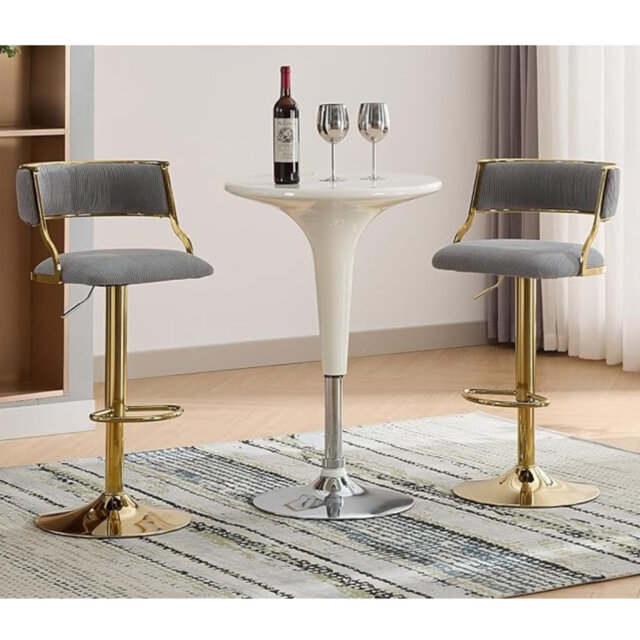 Swivel Upholstered Adjustable Height Counter Bar Stools Velvet Counter Chairs with Curved Chic Hollow Backrest Stools for Kitchen Home Pub Restaurant