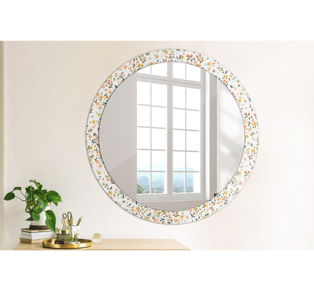 Huldar Round Glass Framed Wall Mounted Accent Mirror in White/Yellow/Pink